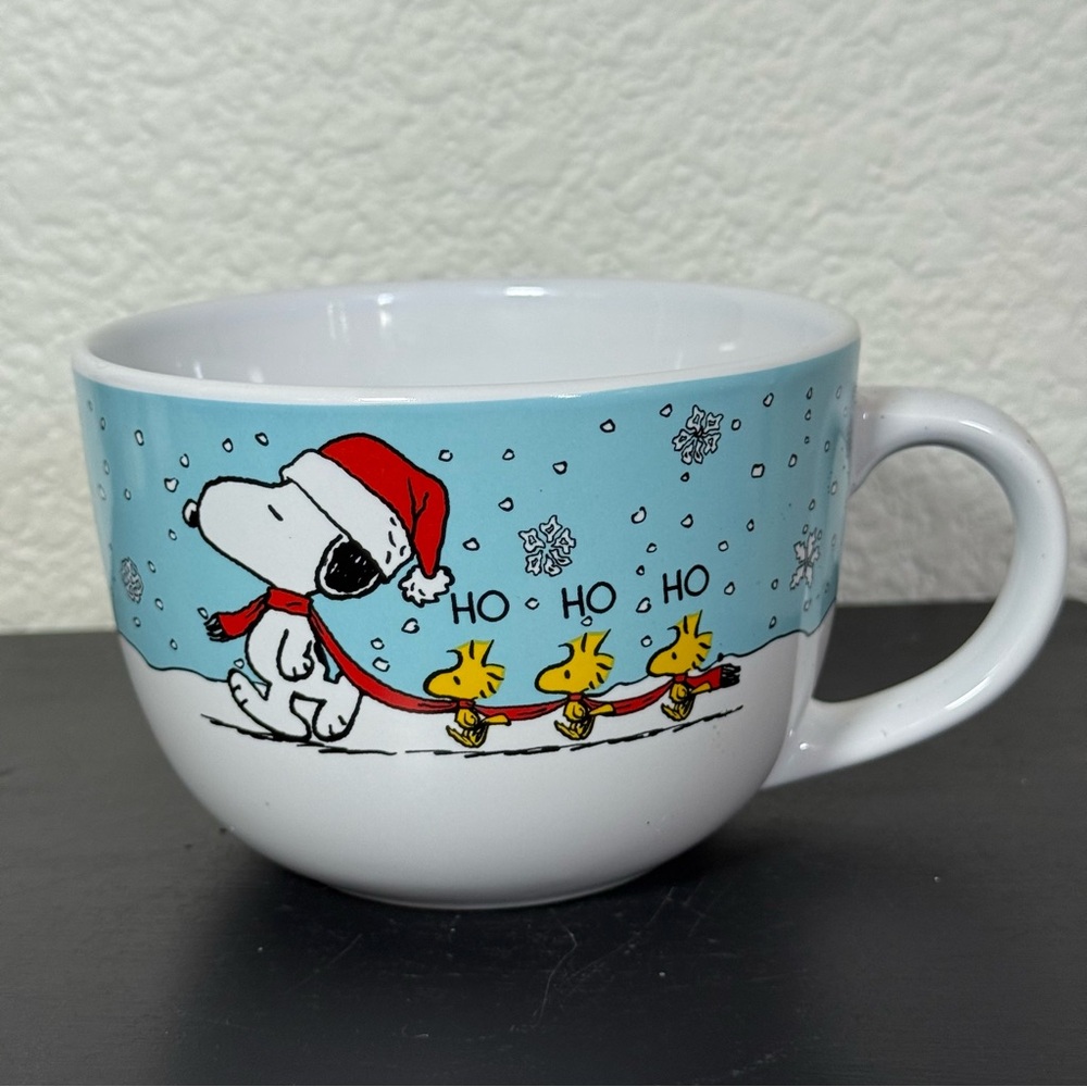 Peanuts Snoopy Woodstock Holiday Christmas Soup Mug 24oz Cup Bowl‎ Ho Ho Ho NEW